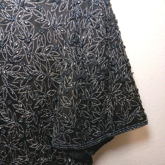 Vintage Adriana Papell Occasions Black Silk Beaded Floral Short Sleeve Sz 18 - Picture 9 of 15
